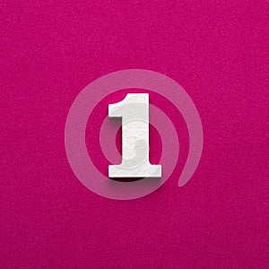Number 1 - White wooden number on rhodamine red background