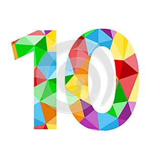 Number 10 icon with colorful polygon pattern