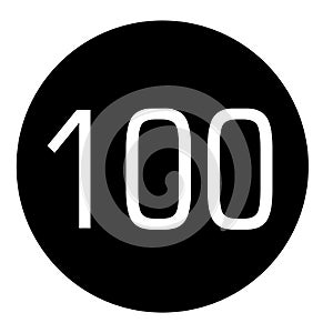 the number 100 is written in white with a black circle frame