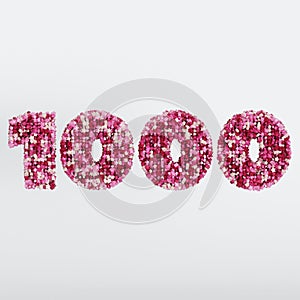 Number 1000 3D Text Illustration, Digits With Pink And Cream Colors Stars, 3D Render In 4K Resolution