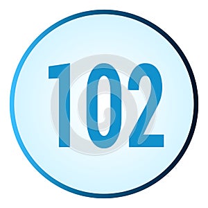 Number 102 symbol or logo with round frame in blue gradient color
