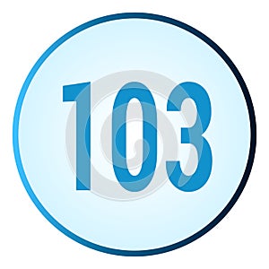 Number 103 symbol or logo with round frame in blue gradient color