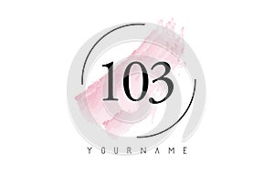 Number 103 Watercolor Stroke Logo Design with Circular Brush Pattern