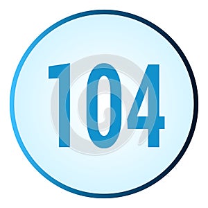 Number 104 symbol or logo with round frame in blue gradient color