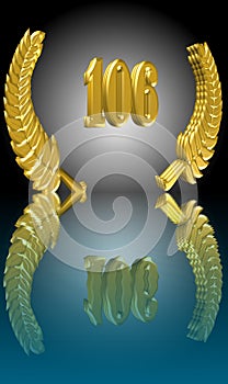 Number 106 with laurel wreath or honor wreath as a 3D-illustration, 3D-rendering