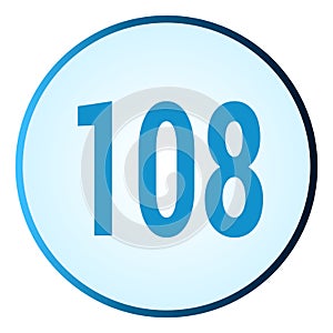 Number 108 symbol or logo with round frame in blue gradient color