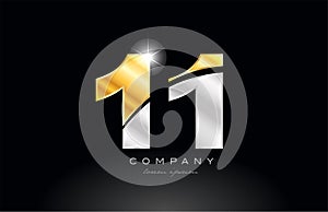 number 11 gold silver grey metal on black background logo