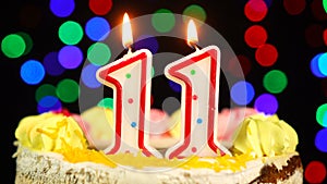 Number 11 Happy Birthday Cake Witg Burning Candles Topper.