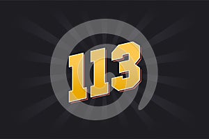 Number 113 vector font alphabet. Yellow 113 number with black background