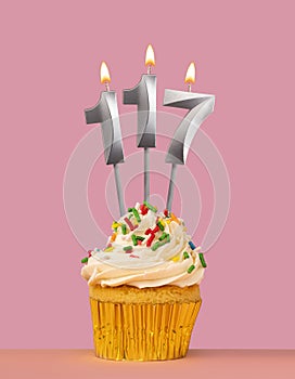 Number 117 candle with cupcake - Birthday card