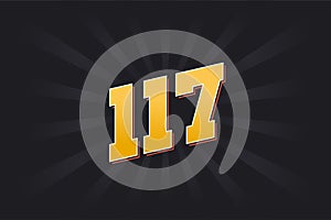 Number 117 vector font alphabet. Yellow 117 number with black background