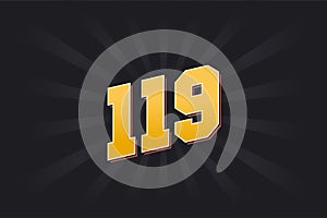 Number 119 vector font alphabet. Yellow 119 number with black background