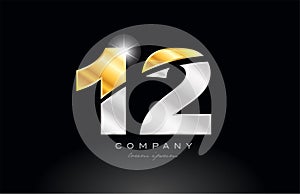 number 12 gold silver grey metal on black background logo