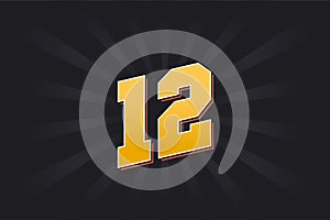 Number 12 vector font alphabet. Yellow 12 number with black background