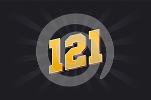 Number 121 vector font alphabet. Yellow 121 number with black background