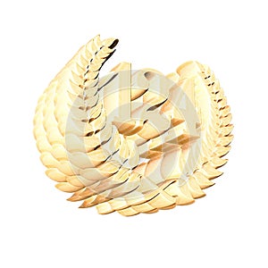 Number 124 with laurel wreath or honor wreath as a 3D-illustration, 3D-rendering