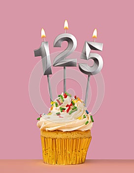 Number 125 candle with cupcake - Birthday card