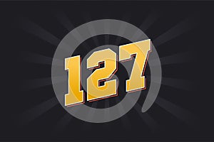 Number 127 vector font alphabet. Yellow 127 number with black background