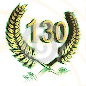 Number 130 with laurel wreath or honor wreath as a 3D-illustration, 3D-rendering