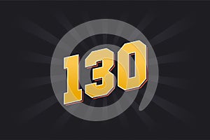 Number 130 vector font alphabet. Yellow 130 number with black background