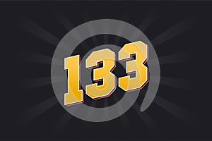 Number 133 vector font alphabet. Yellow 133 number with black background