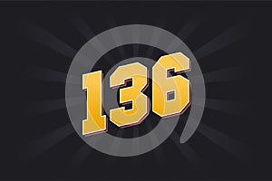 Number 136 vector font alphabet. Yellow 136 number with black background