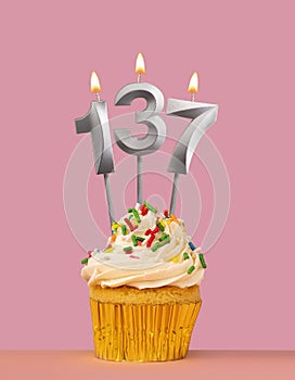 Number 137 candle with cupcake - Birthday card