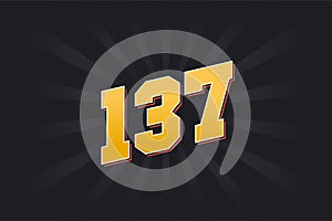 Number 137 vector font alphabet. Yellow 137 number with black background