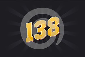 Number 138 vector font alphabet. Yellow 138 number with black background