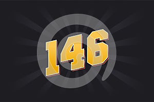 Number 146 vector font alphabet. Yellow 146 number with black background