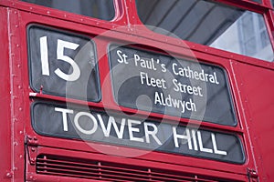 Number 15 Red Bus to Tower Hill, London