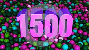 Number 1500 3D Extrude On Green Purple Colorful Ball Pit Balls Background 3D