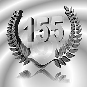 Number 155 with laurel wreath or honor wreath as a 3D-illustration, 3D-rendering