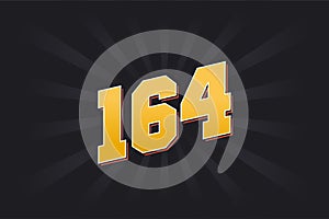Number 164 vector font alphabet. Yellow 164 number with black background