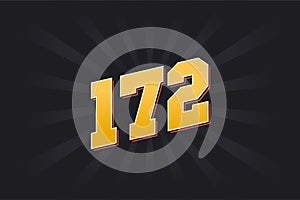 Number 172 vector font alphabet. Yellow 172 number with black background