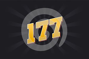 Number 177 vector font alphabet. Yellow 177 number with black background