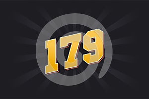 Number 179 vector font alphabet. Yellow 179 number with black background