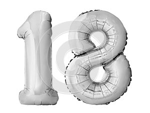 Number 18 eighteen made of silver inflatable balloons isolated on white background