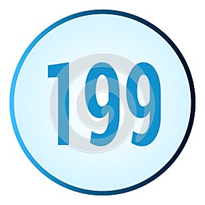 Number 199 symbol or logo with round frame in blue gradient color