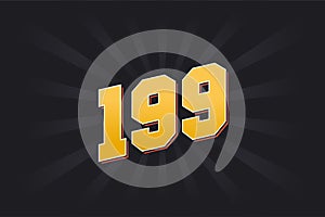 Number 199 vector font alphabet. Yellow 199 number with black background