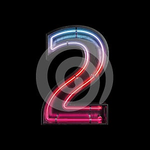 Number 2, Alphabet made from Neon Light with clipping path