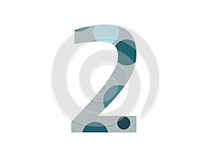 number 2 of the alphabet made with several blue dots and a gray background