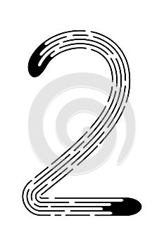 Number 2 from black dotted lines isolated on white background. Design element