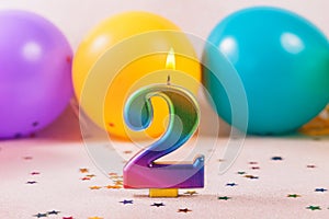 Number 2 Candle Celebration: Colorful Party Theme