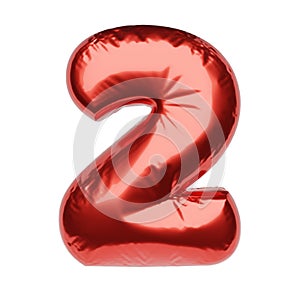 Number 2 made of red balloon isolated on white background. 3D illustration