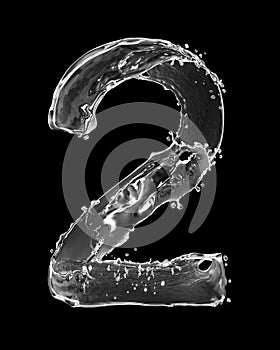 Number 2 made with a splashes of water isolated on black