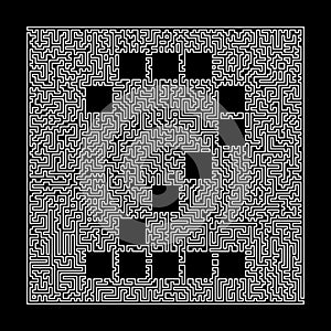 Number 2 in the maze frame. Digit in the style of the maze. Labyrinth. Illustration isolated on black