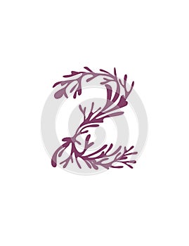 Number 2 purple colored seaweeds underwater ocean plant sea coral elements flat vector illustration on white background