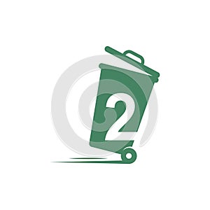 Number 2 in the trash bin icon illustration template