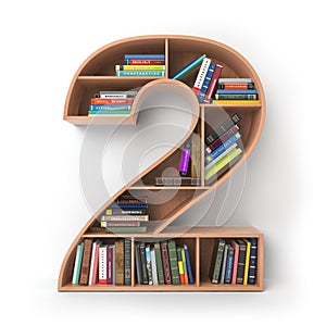 Number 2 two. Alphabet in the form of shelves with books isolate